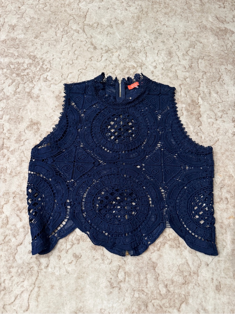 Women’s Navy Crochet Lace Sleeveless Top - , Stylish Navy Shell